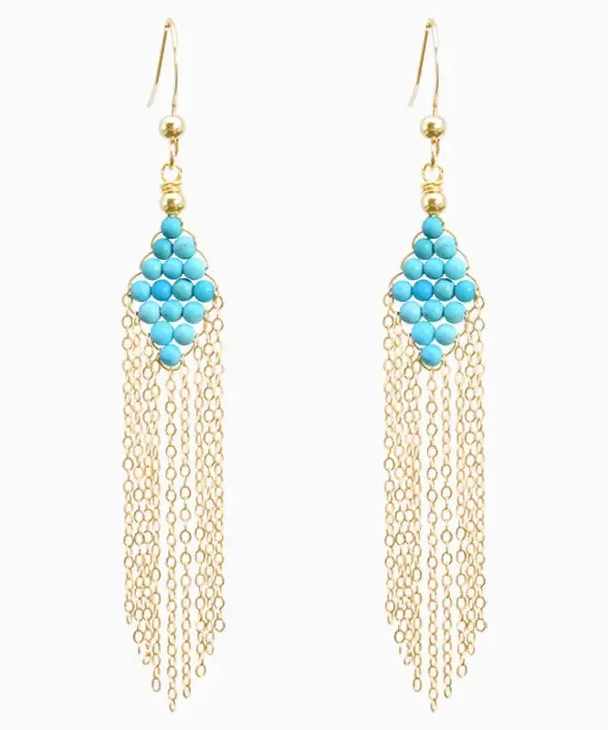 14K Gold Turquoise Tassel Drop Earrings