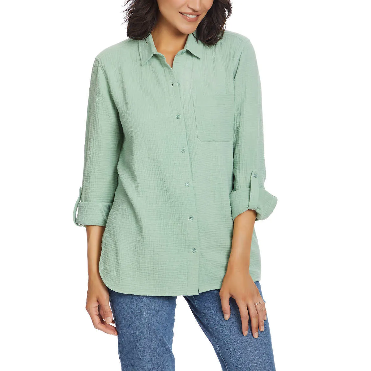 Anne Klein Women's Lightweight Cotton Gauze Top Button Front Shirt