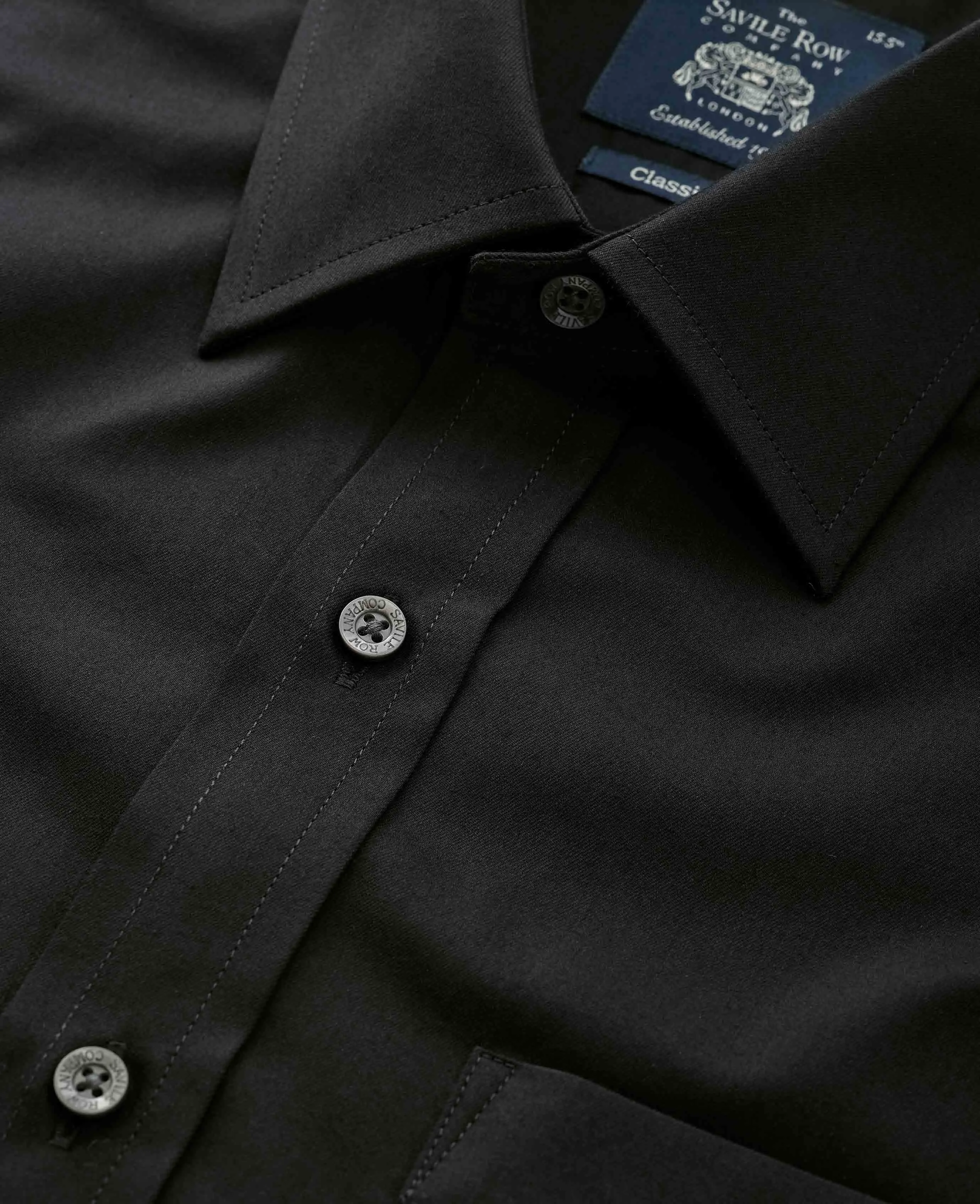 Black Fine Twill Classic Fit Formal Shirt - Single Cuff