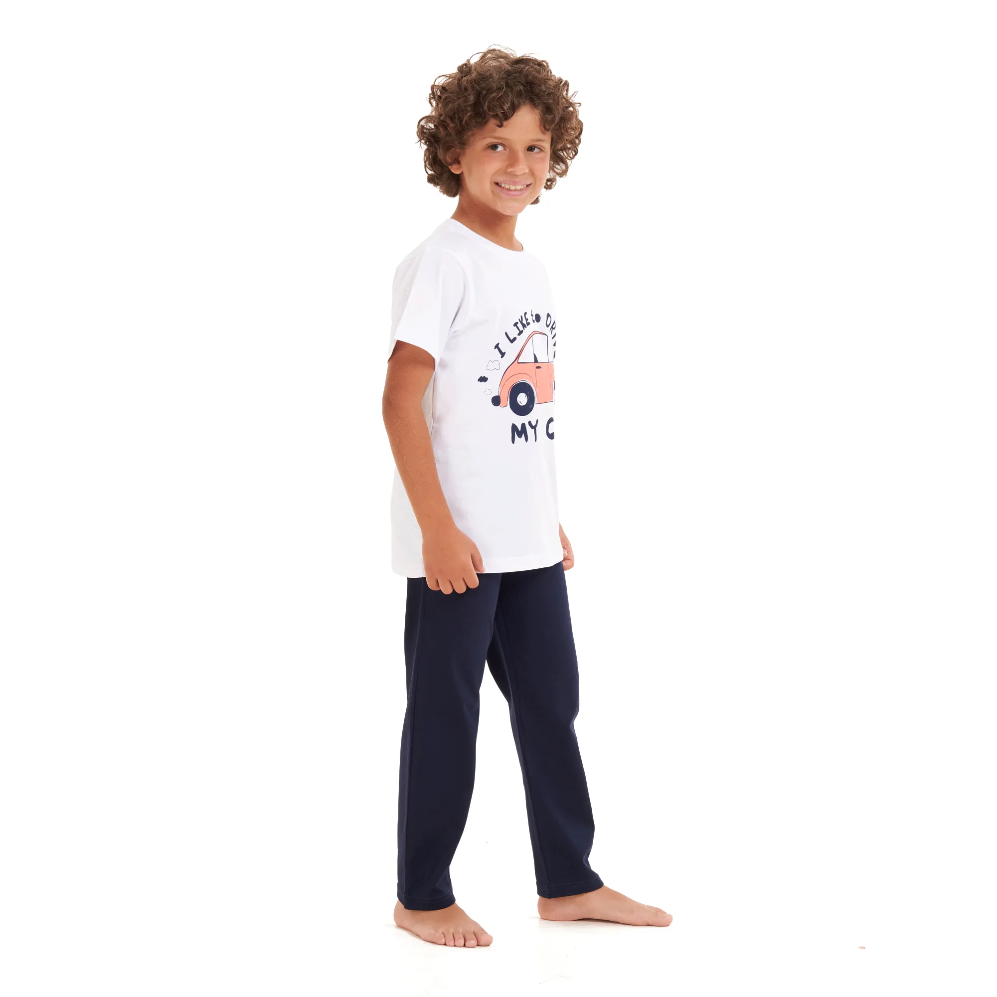 Boys summer pajama set Car t-shirt  Dark blue pants