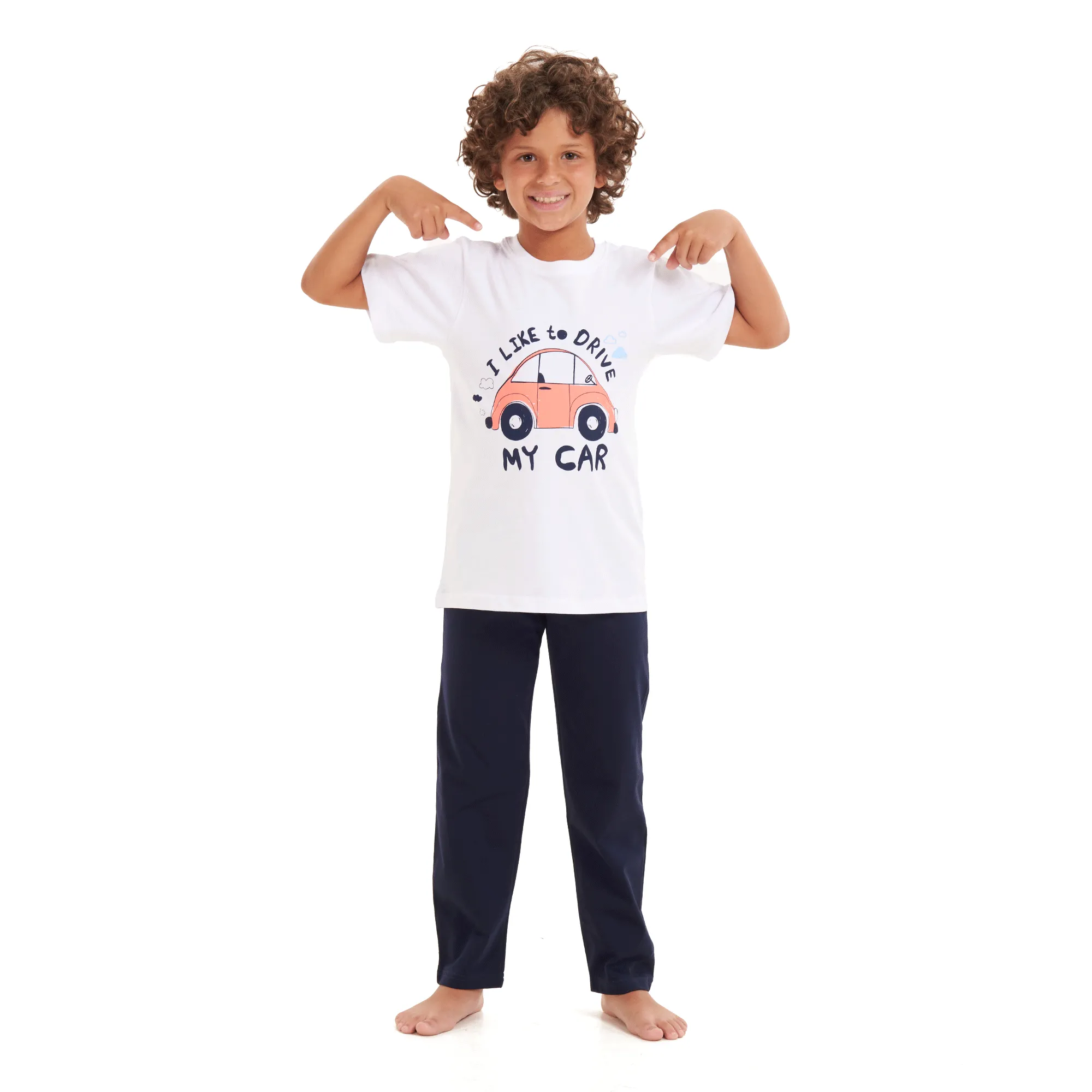 Boys summer pajama set Car t-shirt  Dark blue pants