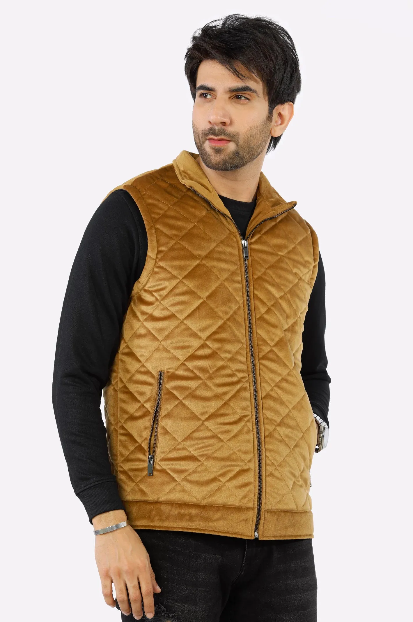 Brown Quilted Vest for Mens