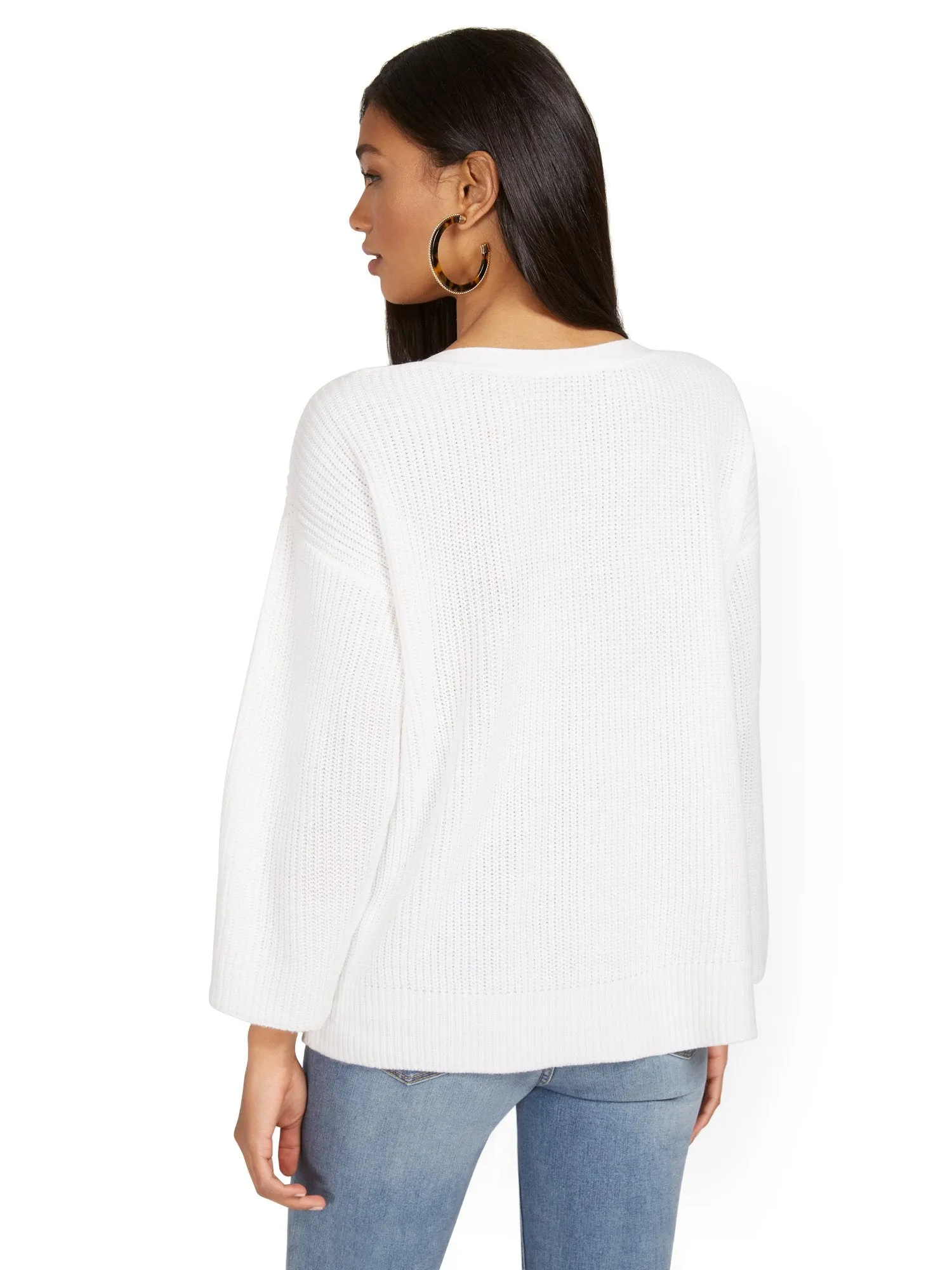 Button-Sleeve Rib Sweater