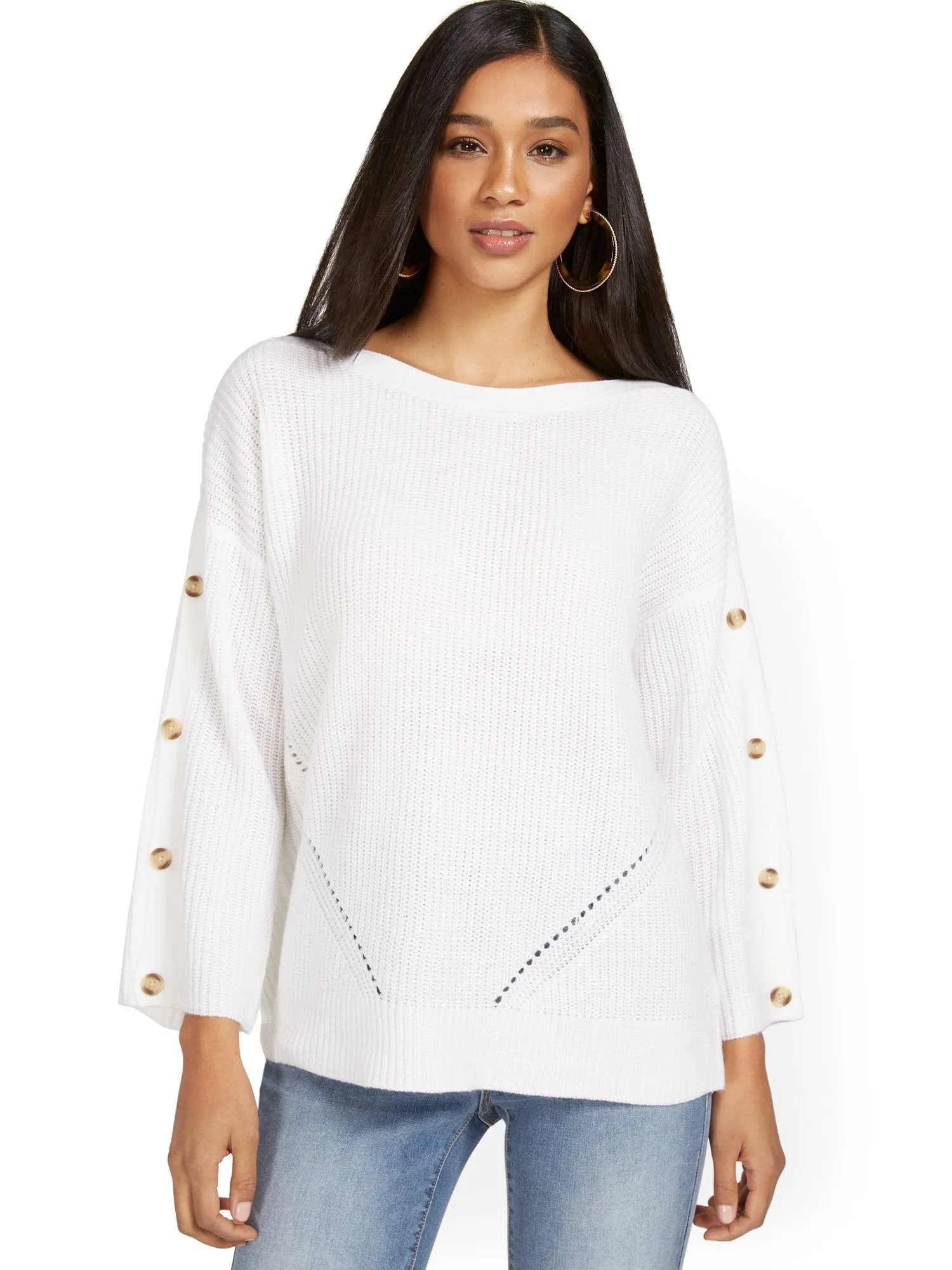 Button-Sleeve Rib Sweater