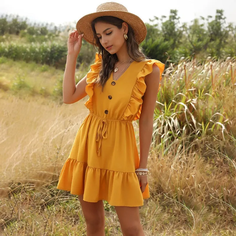 Casual Boho Beach Ruffled V-Neck Dresses (Multiple colors)