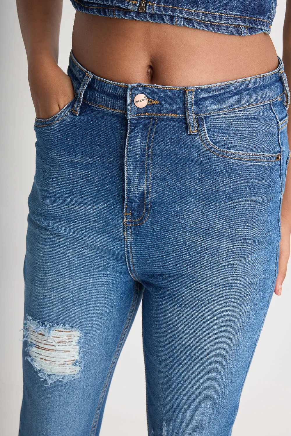 Classic Blue Distress Bootcut Jeans