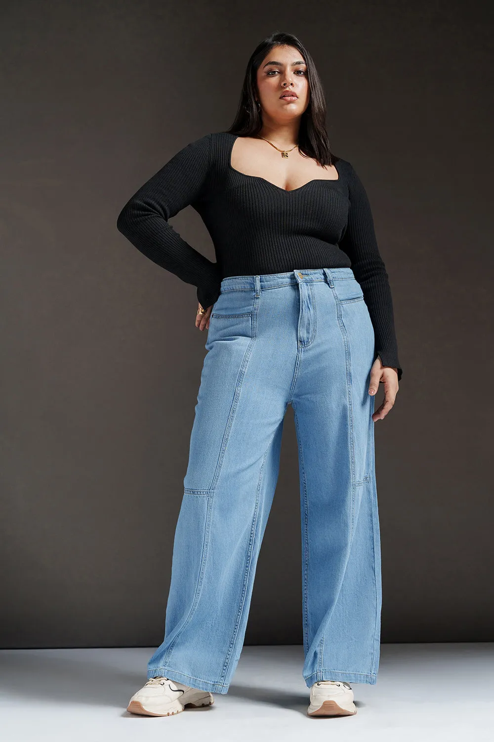 Cool Current Constructed Curve Denim Korean Pants