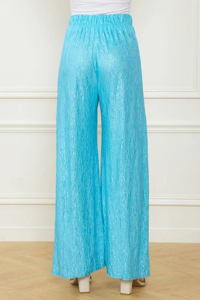 Crinkled Satin Pant in Turquoise by Entro