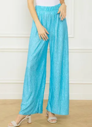 Crinkled Satin Pant in Turquoise by Entro