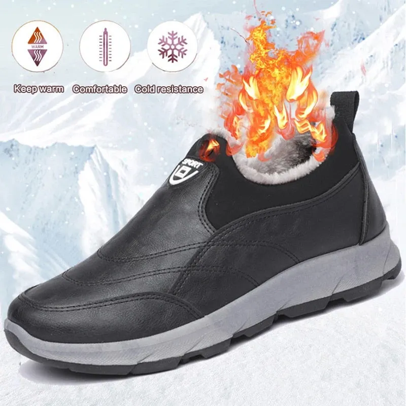 Cuzcare Orthopedic Snow Boots For Men Plush Slip-on Winter Shoes