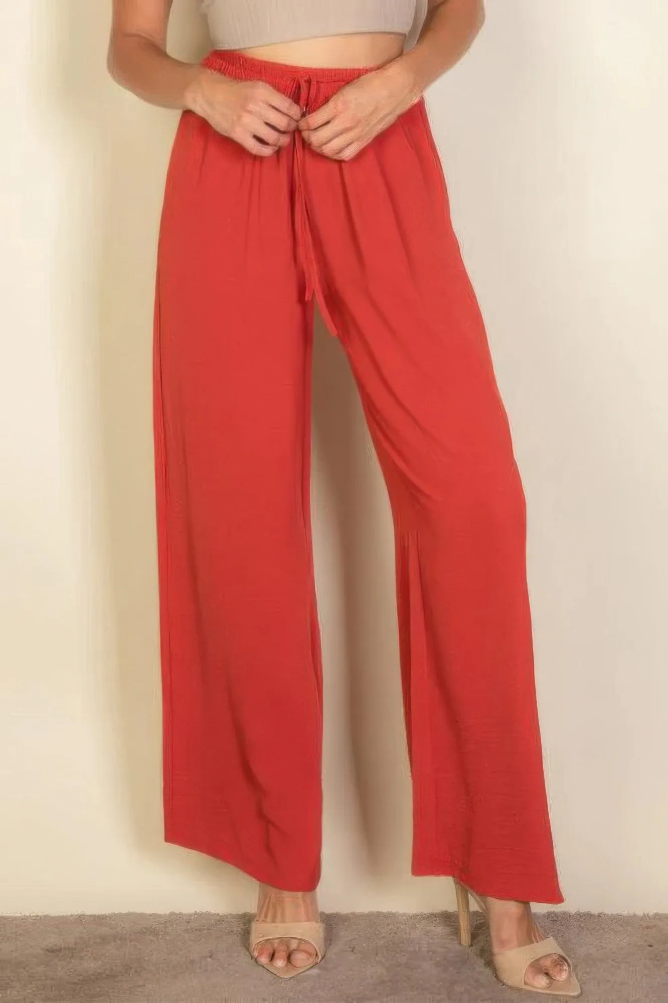 Drawstring Waist Wide Leg Minimalist Pants