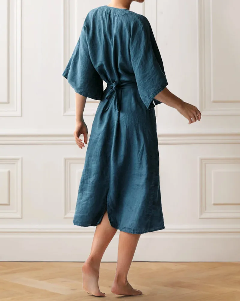 Elegant Ink Blue Linen Dress