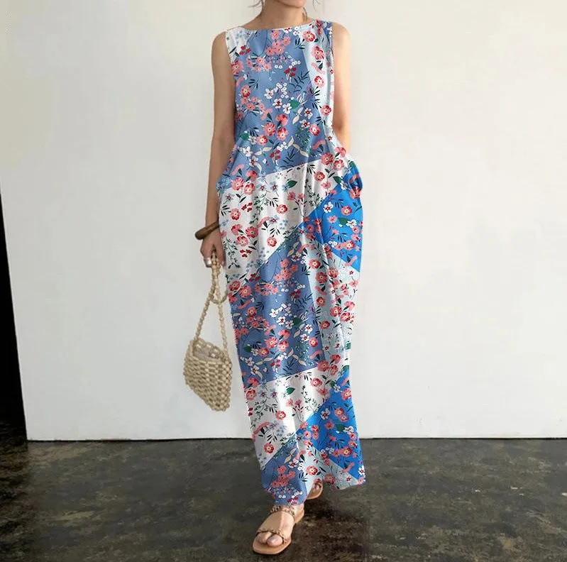 Elegant Sleeveless Robe Printed Long Dress