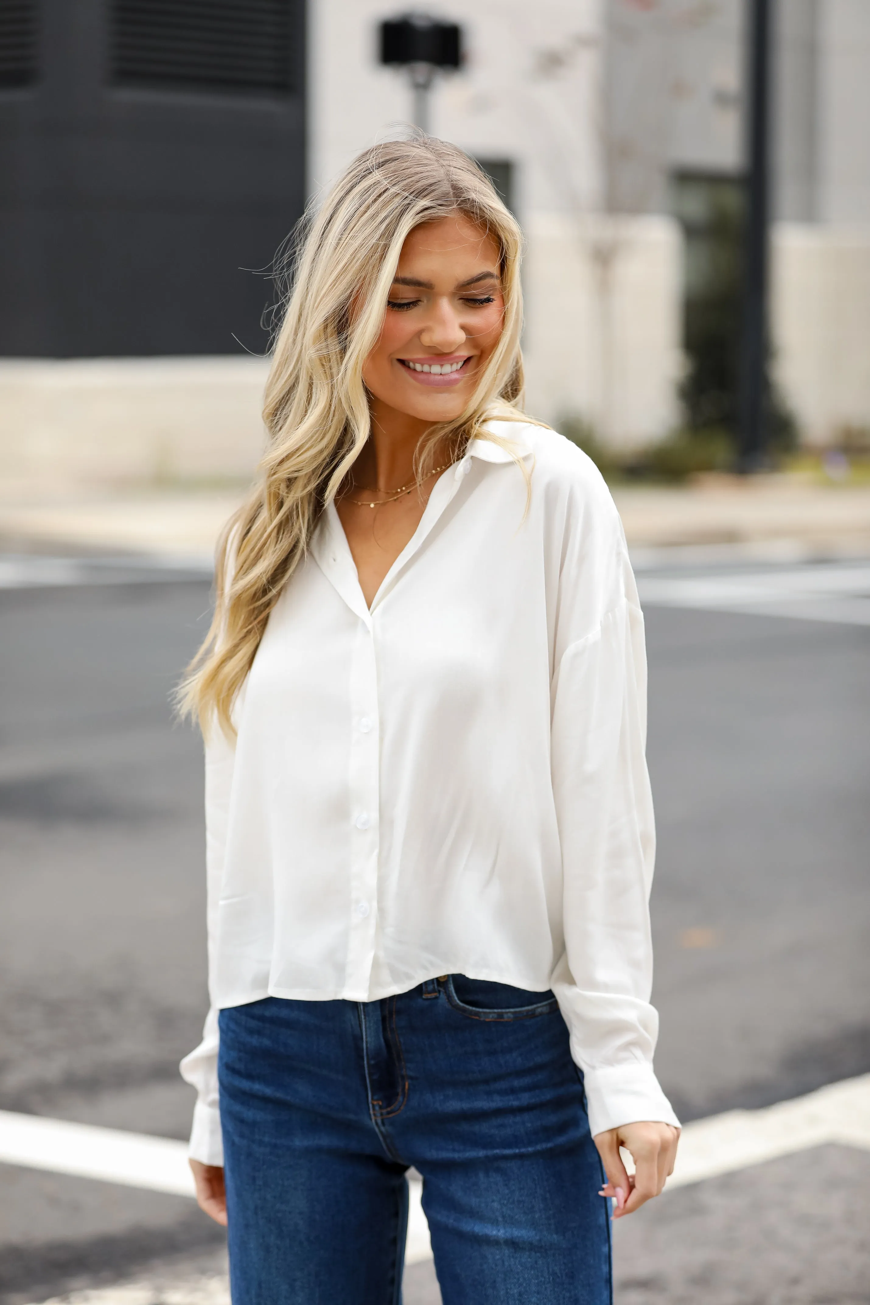 FINAL SALE - Just What I Needed Cropped Button-Up Blouse