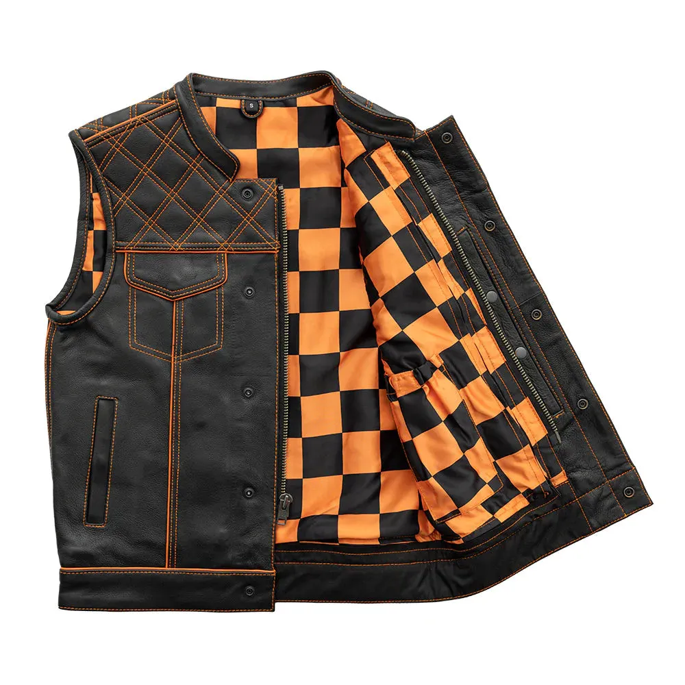 Finish Line - Orange Checker - Men's Motorcycle Leather Vest