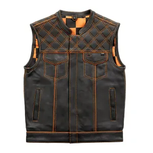 Finish Line - Orange Checker - Men's Motorcycle Leather Vest