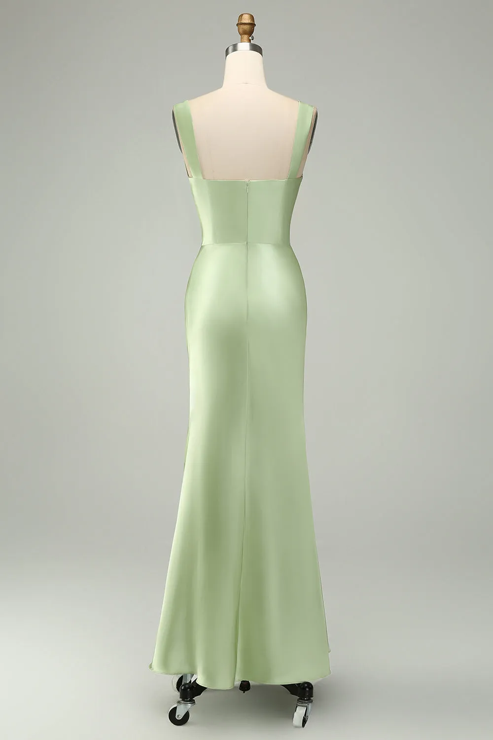 Green Mermaid V Neck Satin Maxi Dress