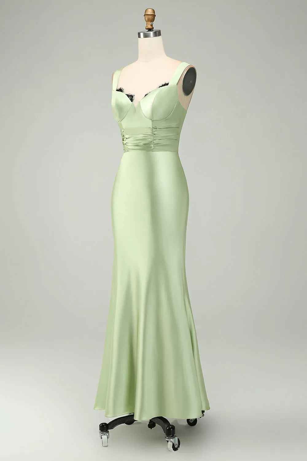 Green Mermaid V Neck Satin Maxi Dress