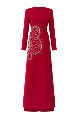 Heritg Sheath Long Sleeved Velvet Satin Floor Length Ao Dai