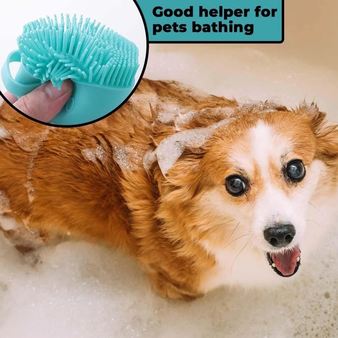 Homestic Pack of 2 Dog Brush With Shampoo Container|Cat & Dog Bath Brush For Bathing|Exfoliating|Scrubbing|Massaging & Relaxing|Soft Silicone|Suitable For All Pets|PT230B|Blue