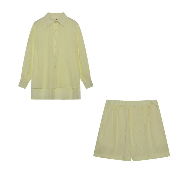 Jacquard Bubble Sleeves Shirt & Shorts Suits