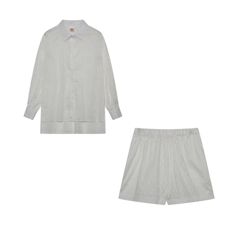 Jacquard Bubble Sleeves Shirt & Shorts Suits