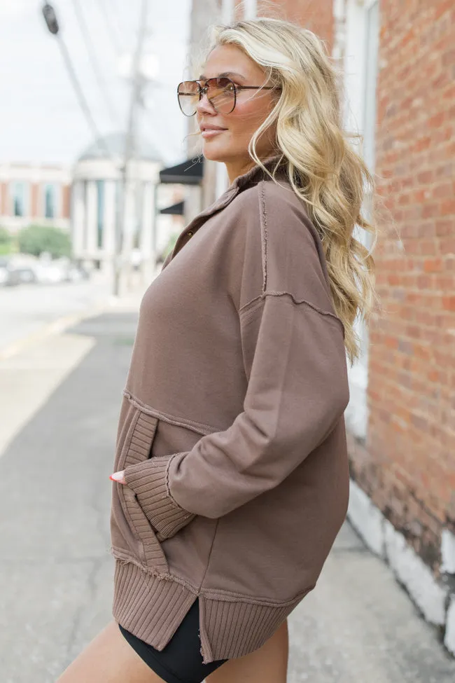 Just Go With It Brown Oversized Henley Pullover SALE