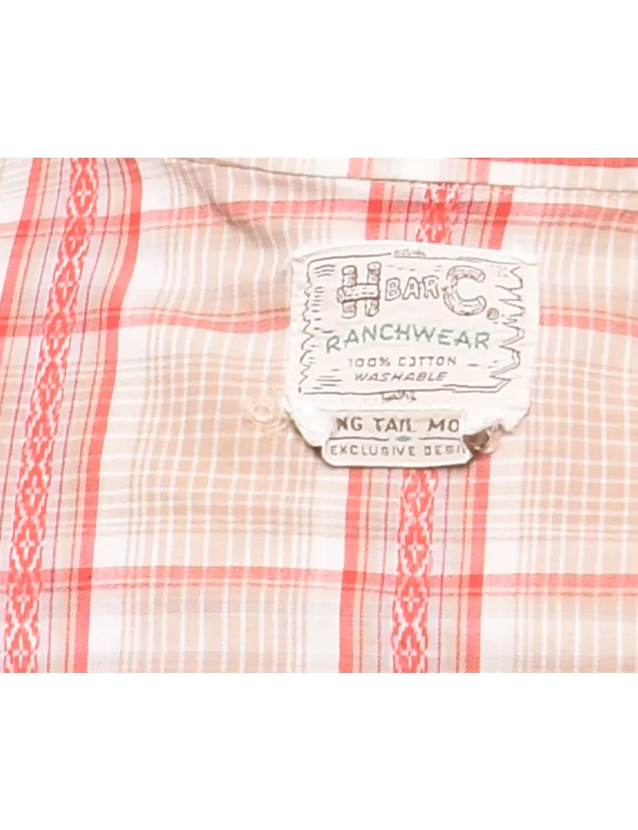 Long Sleeved Beige & Red Western Checked Shirt - M