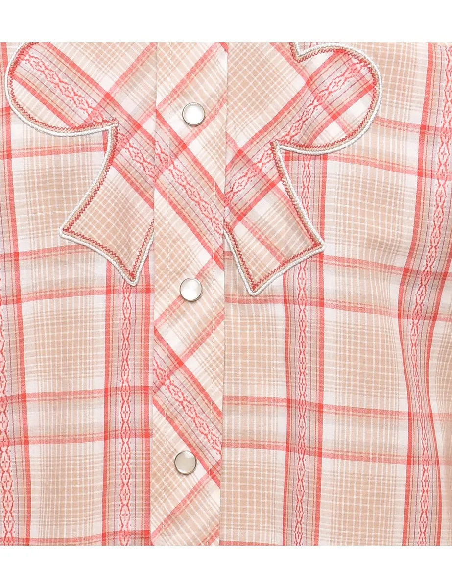 Long Sleeved Beige & Red Western Checked Shirt - M