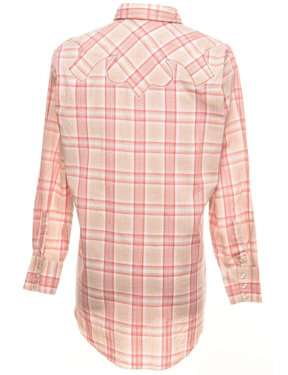 Long Sleeved Beige & Red Western Checked Shirt - M