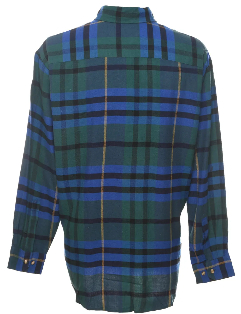 Long Sleeved Blue & Green Checked Shirt - L