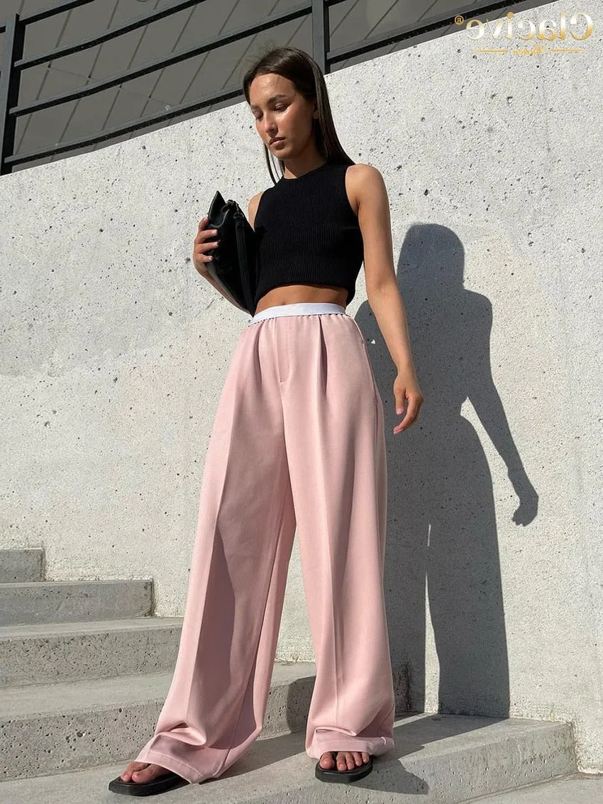 Loose Gray Pants For Women 2022 Casual Elastic Waist Wide Leg Trousers