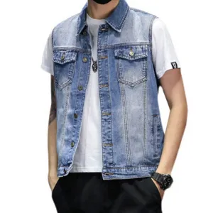 Mens Faded Button Up Denim Vest