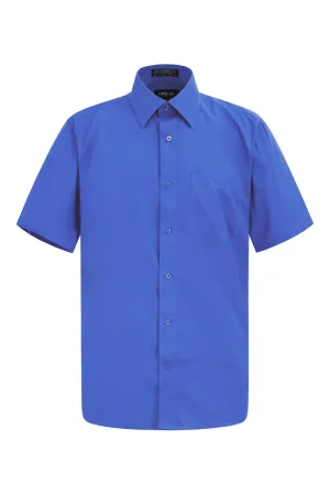 Men's Regular Fit Short Sleeve Solid Color Dress Shirts (French blue)