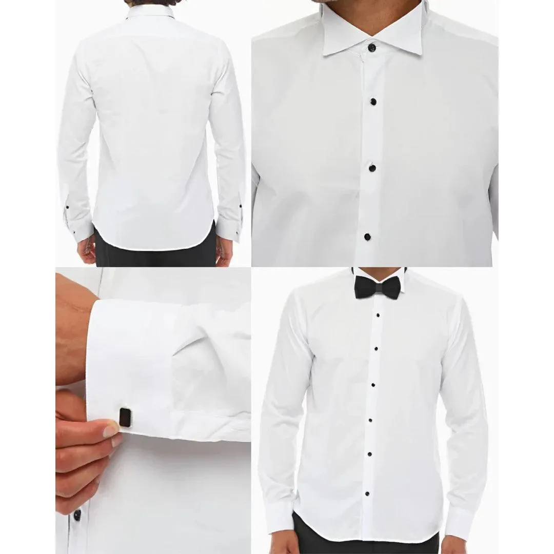 Mens Wing Collar Shirt Tuxedo White Double Cuff Dinner Classic