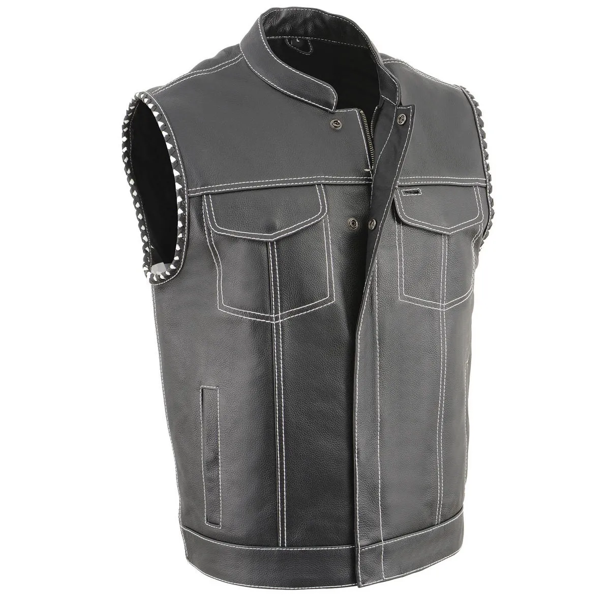 Milwaukee Leather MLM3509 Men's Black Premium Leather Vest - Old Glory