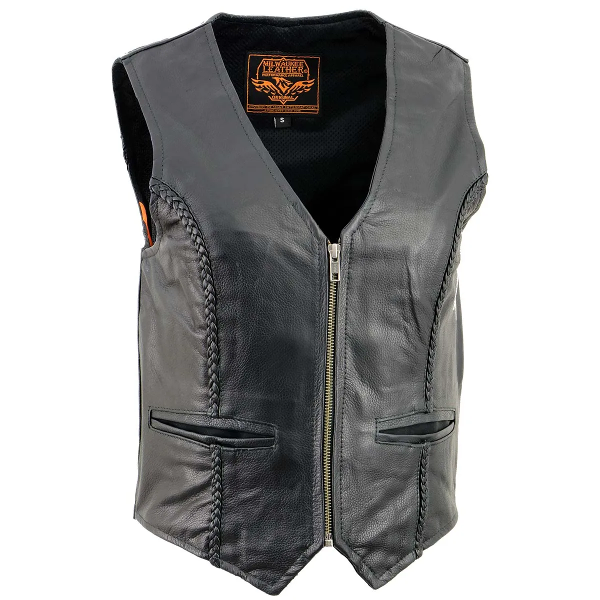 Milwaukee Leather XS1246 Ladies Black 'Braided' Classic Leather Vest