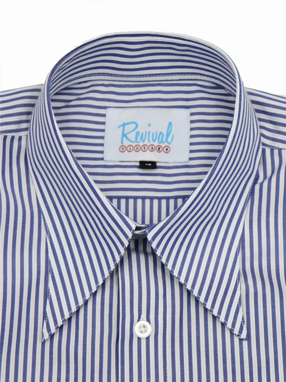 Navy Blue Heathfield Stripe Forties Spearpoint Collar Shirt