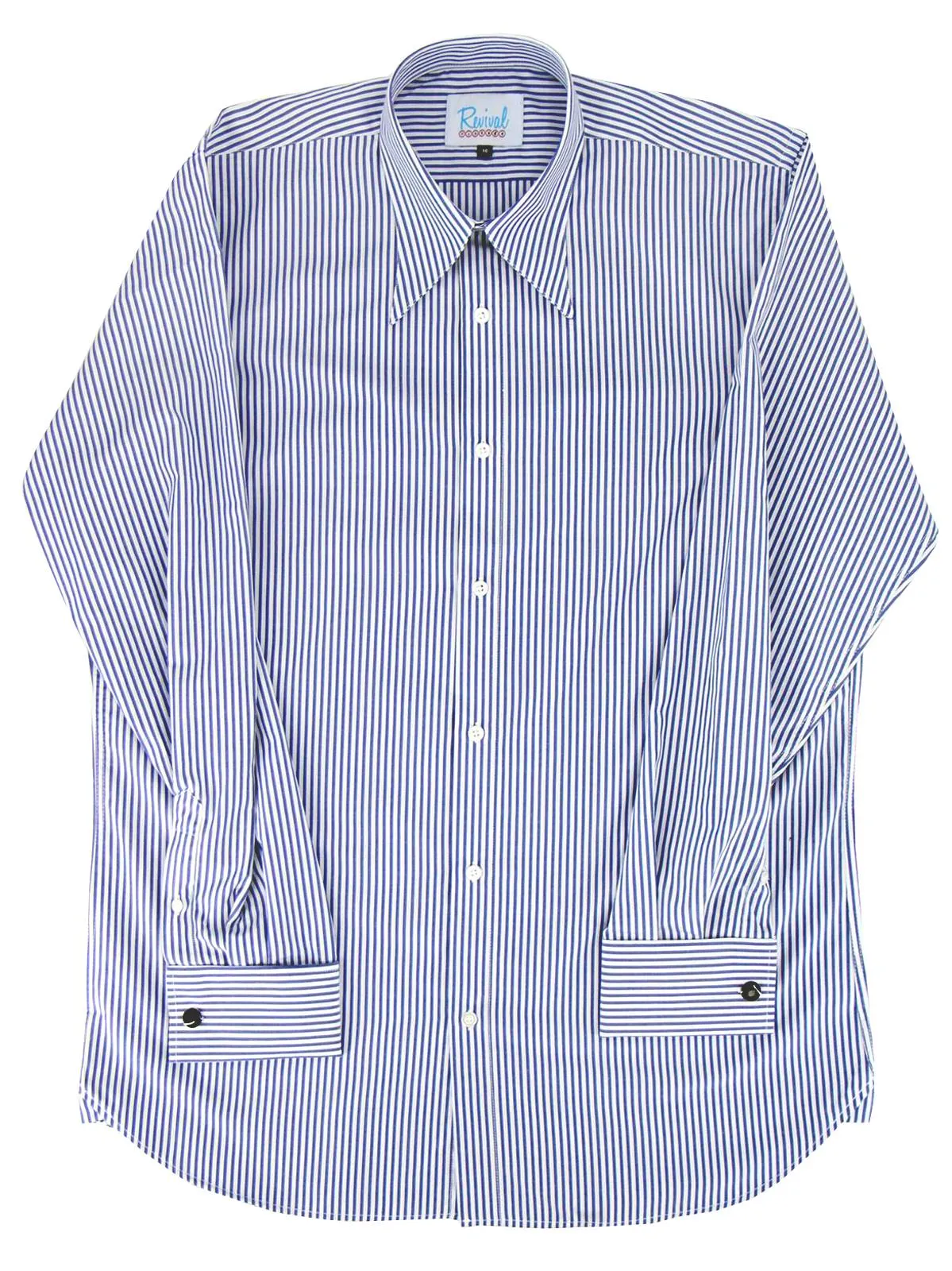 Navy Blue Heathfield Stripe Forties Spearpoint Collar Shirt