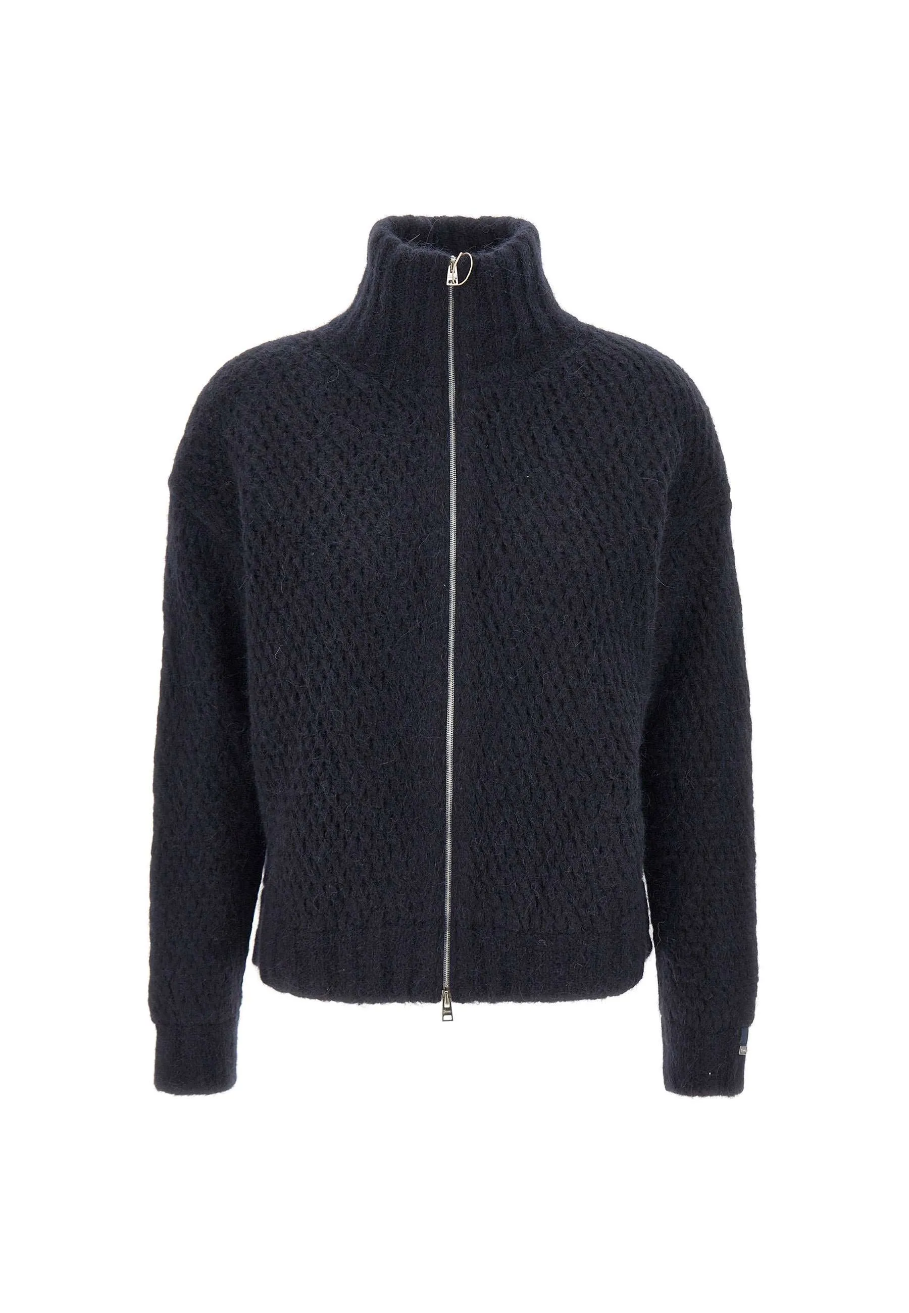 Navy Blue Wool Alpaca Zip Sweater