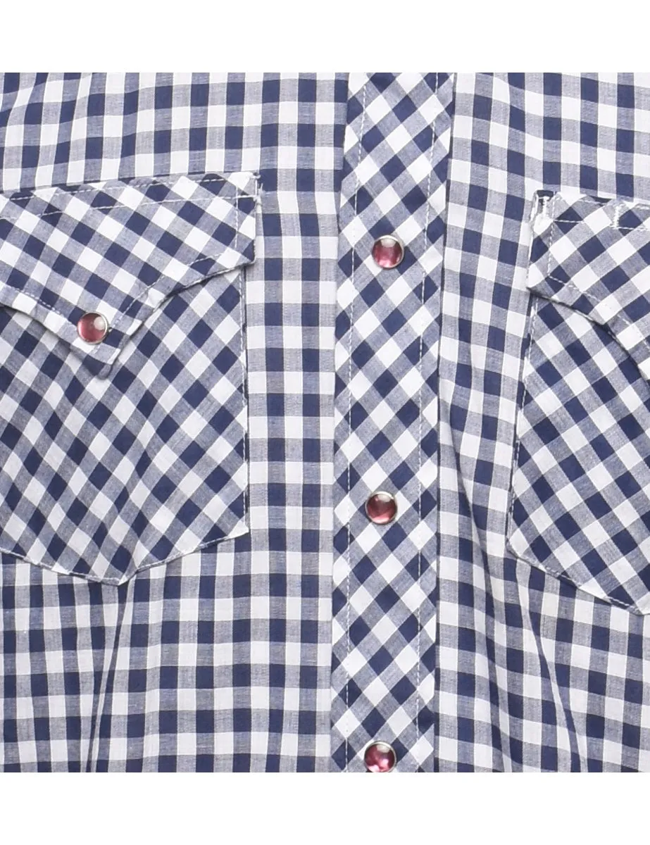 Navy Checked Classic Western Shirt - M