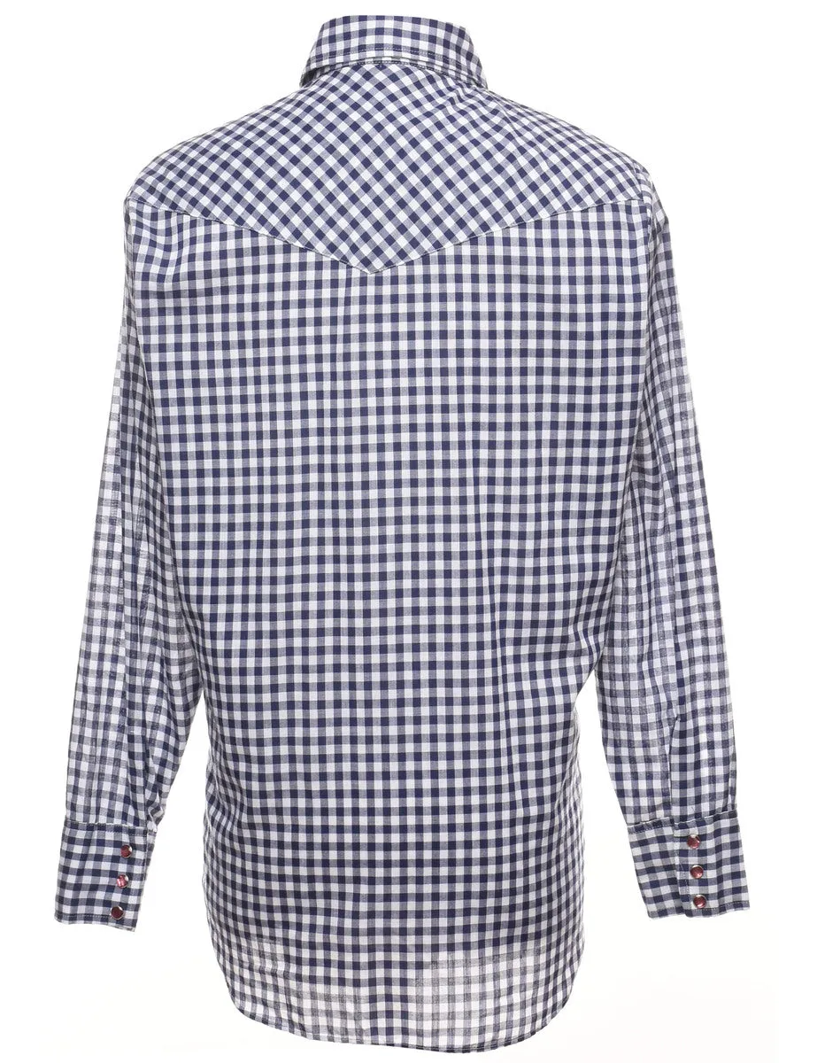 Navy Checked Classic Western Shirt - M