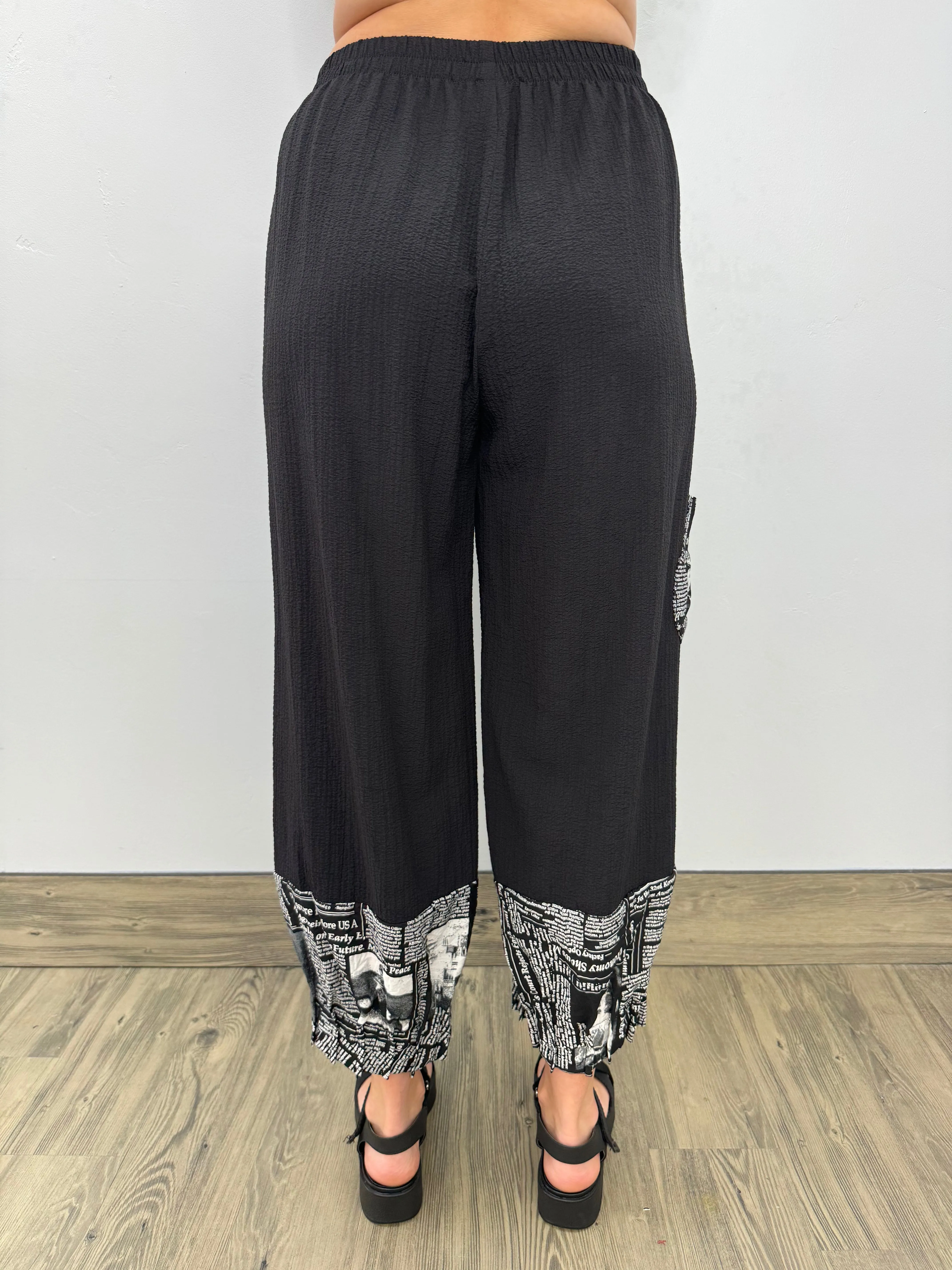 Newspaper Print Pant with Pockets