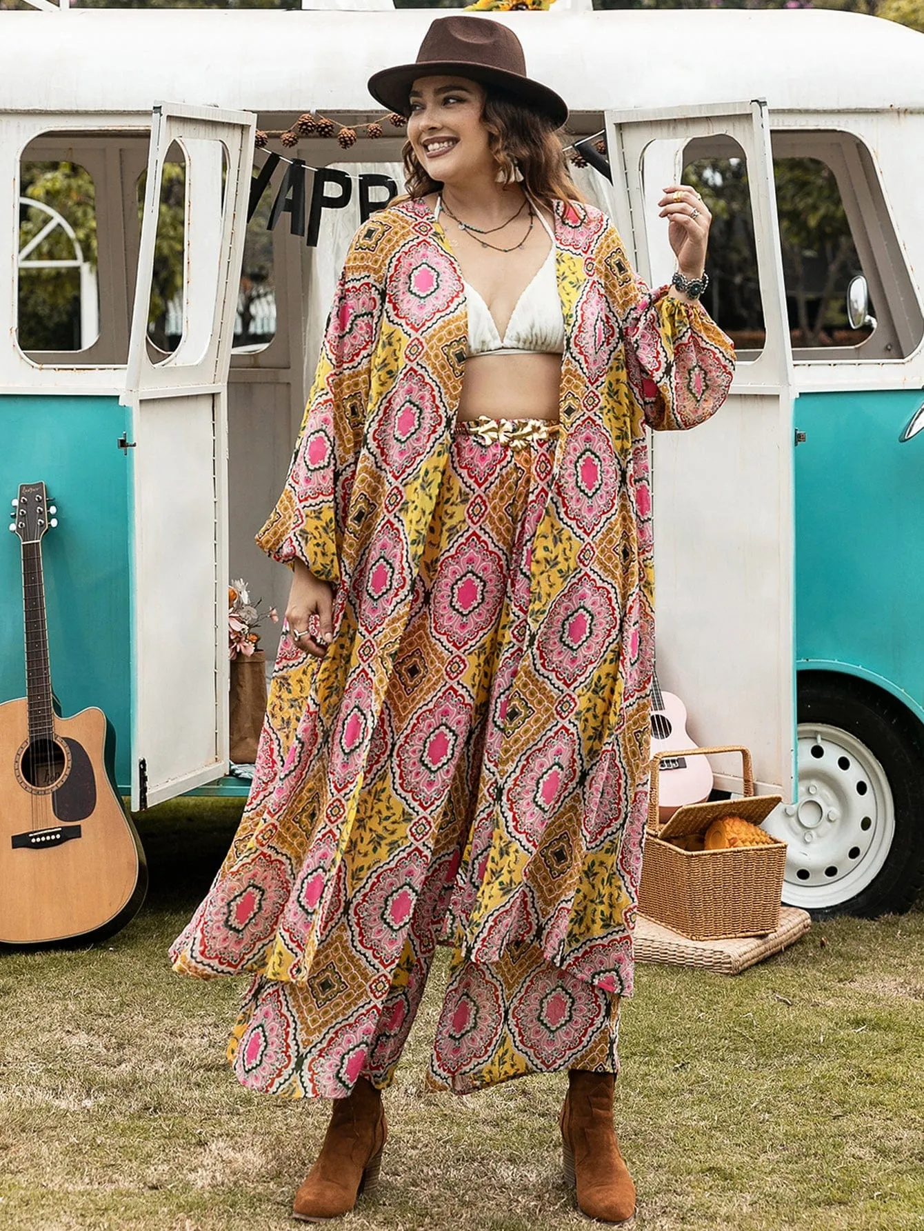 PLUS SIZE Kimono & Pants Matching Set