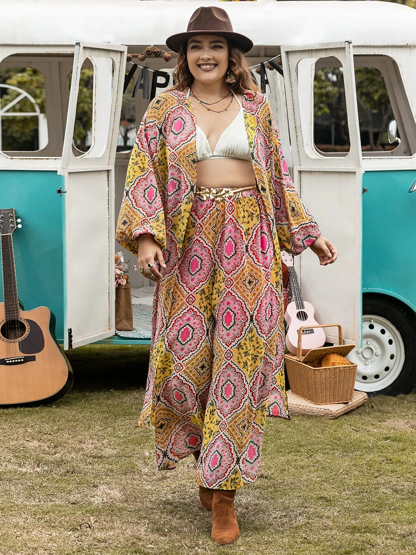 PLUS SIZE Kimono & Pants Matching Set