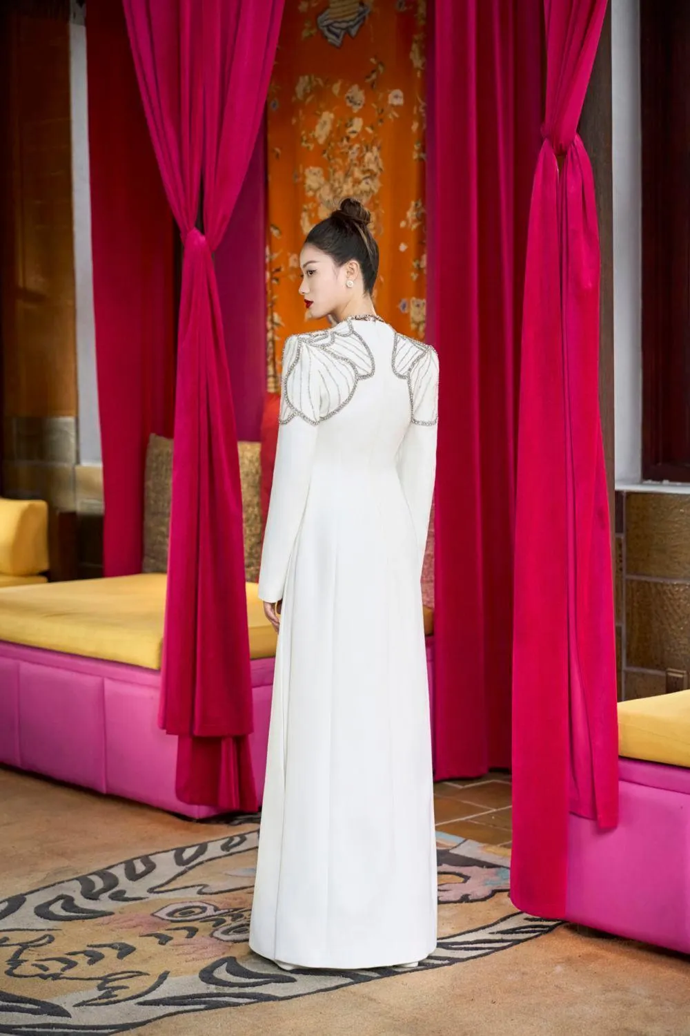 Prosper A-line Queen Anne Neck Velvet Satin Floor Length Ao Dai