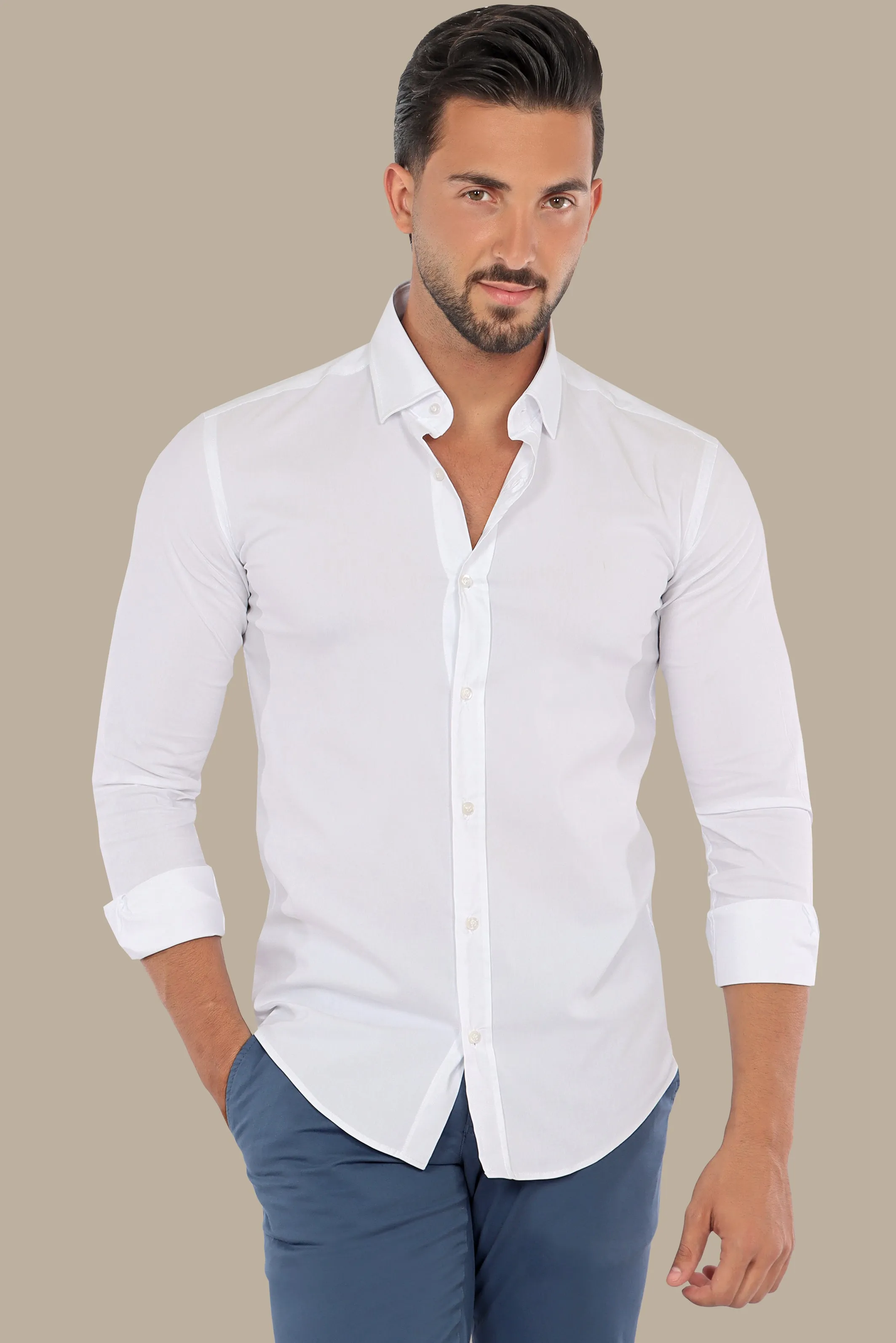 Pure Elegance: Classic White Lycra Shirt