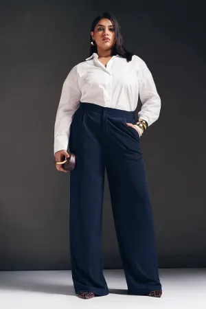 Regal Navy Curve Pleated Straight Fit Korean Pants