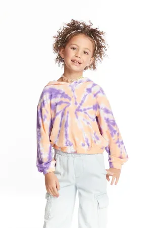 Semi Cropped Peach Lavender Girls Shirred Hoodie Pullover