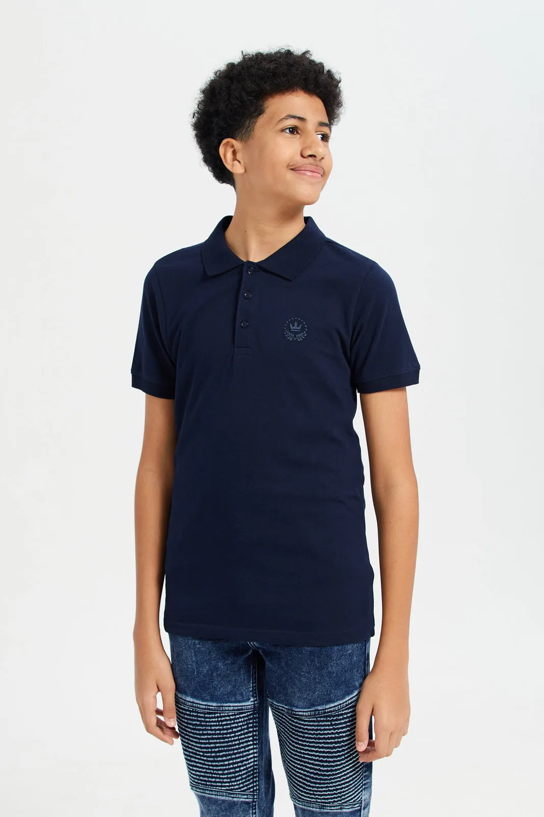 Senior Boys Blue And Navy Polo Shirts Set (2 Piece)